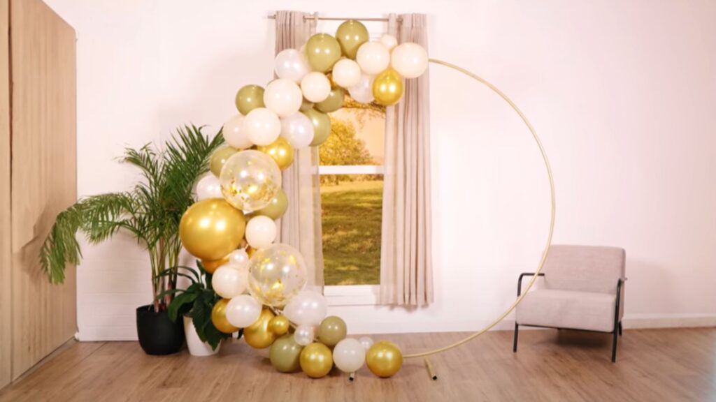 DIY balloon garland Melbourne — finished Gleam Haven balloon garland kit styled as party backdrop at home