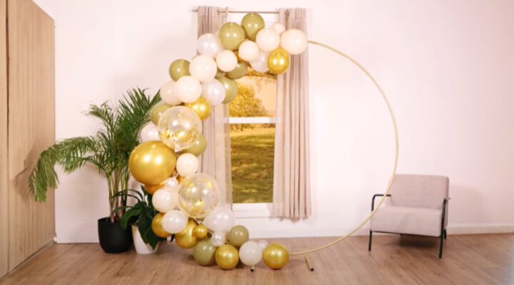 DIY balloon garland Melbourne — finished Gleam Haven balloon garland kit styled as party backdrop at home