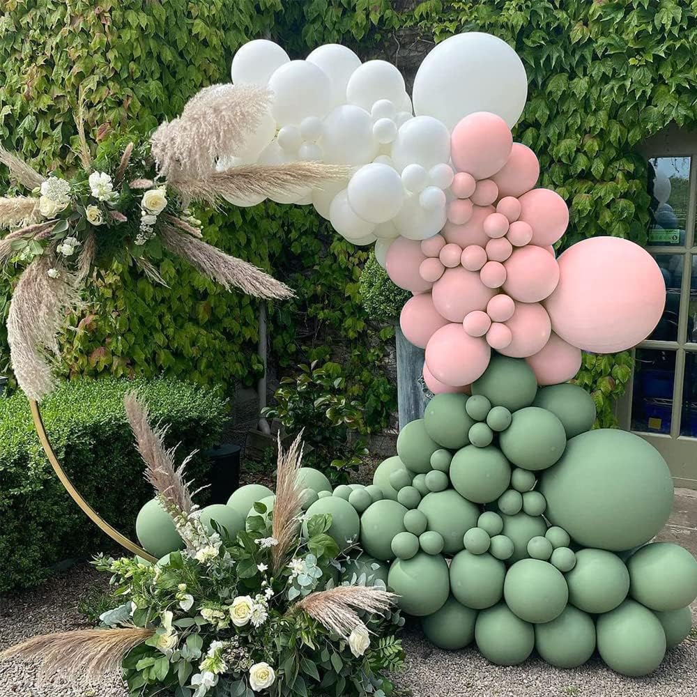 Blush and sage balloon arch garland for Melbourne baby shower, styled by Gleam Haven

